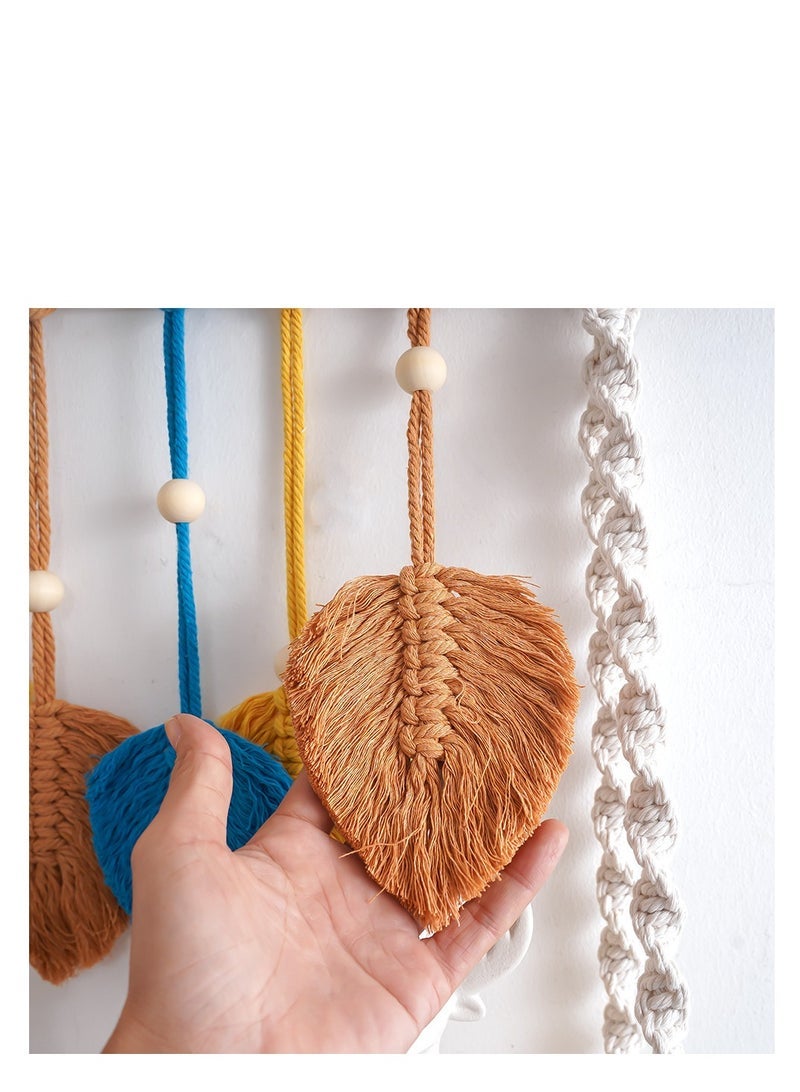 Macrame Wall Hanging Shelf, Boho Hanging Wall Decor Boho Shelf Woven Leaf Tapestry Shelf Boho Bookshelf Wood Floating Shelf for Bedroom Living Room Nursery Bathroom - Image 3